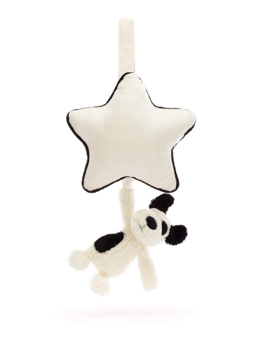 JELLYCAT BABY Bashful Rufferty Black & Cream Musical Pull Dog Toy Crib Stroller